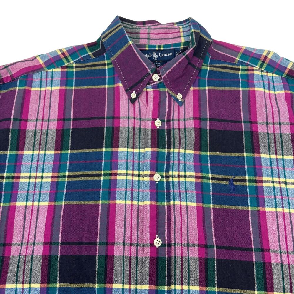 Ralph Lauren XL Pink Multicolor Plaid Short Sleeve Button Down Blake Shirt